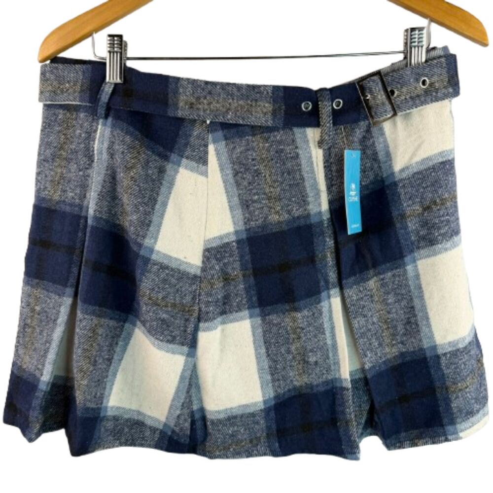 Cupshe Mini Plaid Wrap Front Belted Navy Blue White Skort Size XL NWT